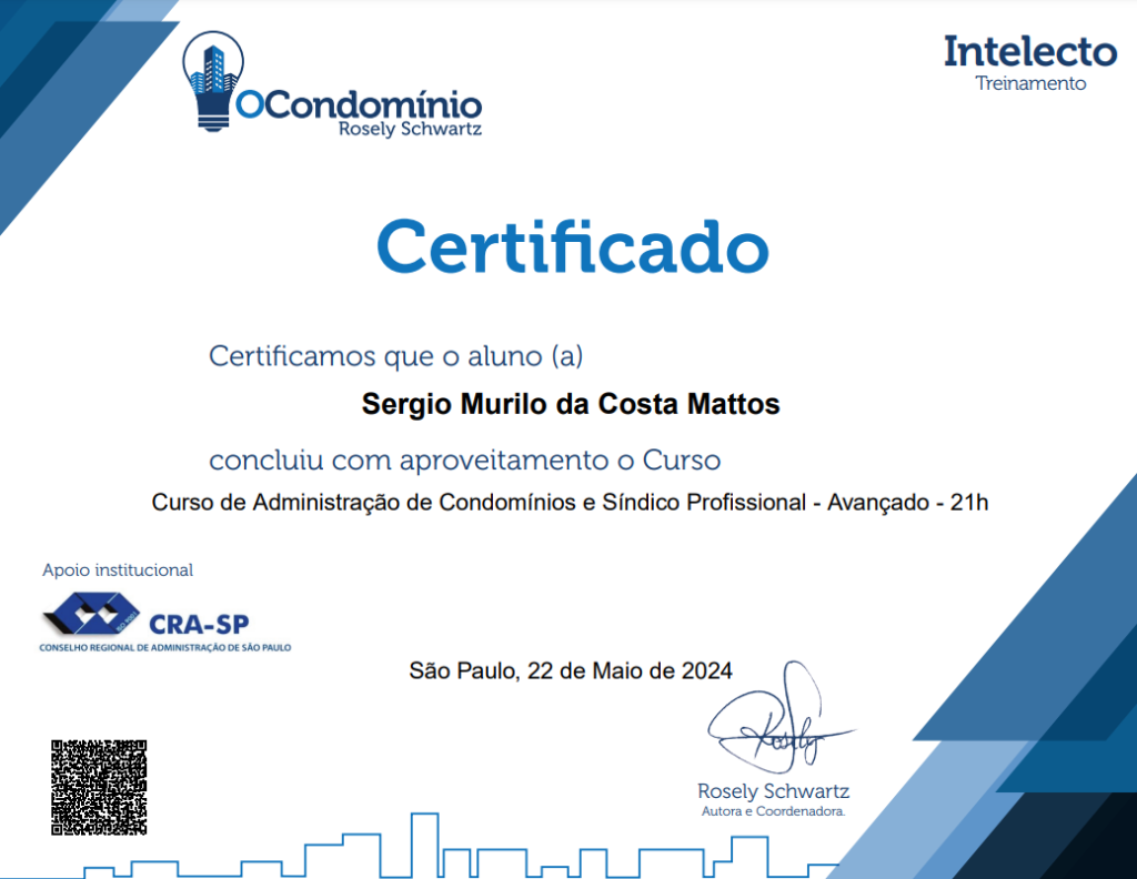 Certificado Sindico Profissional: Sergio Mattos