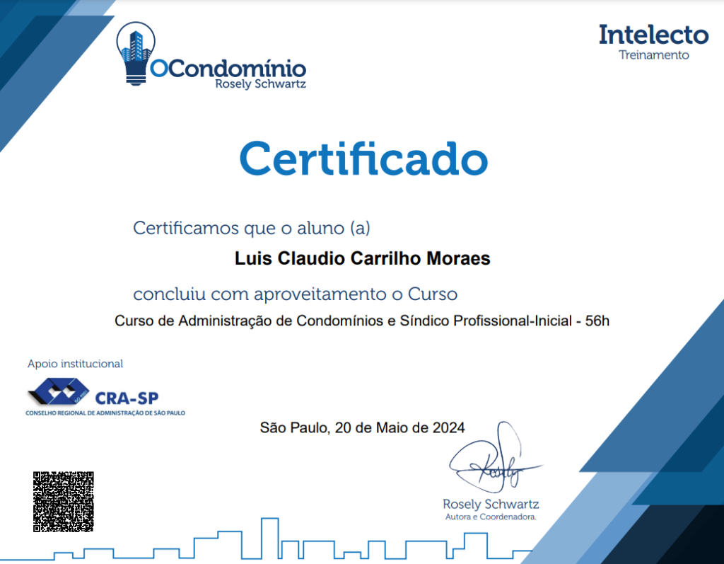 Certificado Sindico Profissional: Luis Claudio